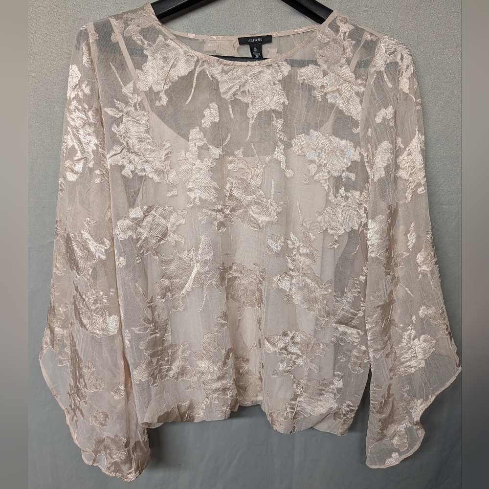 Alfani Light Blush Floral Sheer Blouse